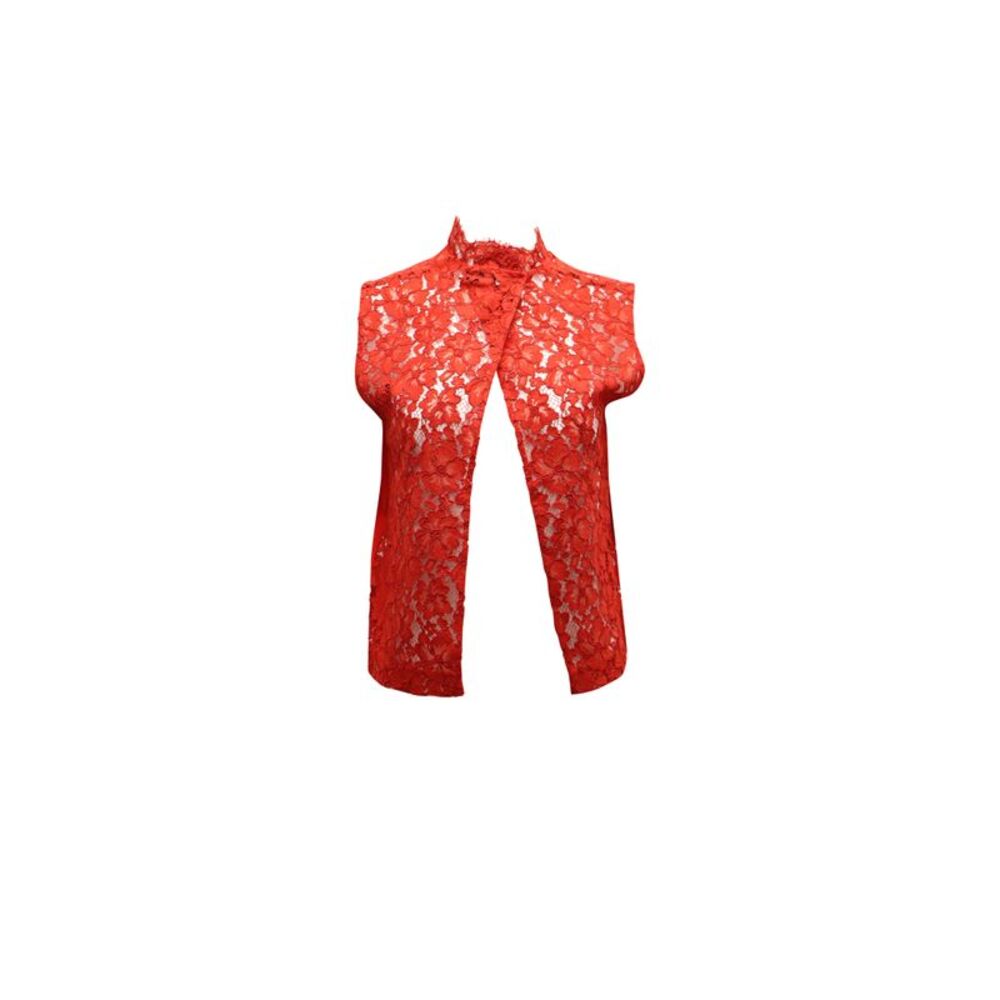 Sandro Paris Sleeveless Lace Blouse in Red Silk